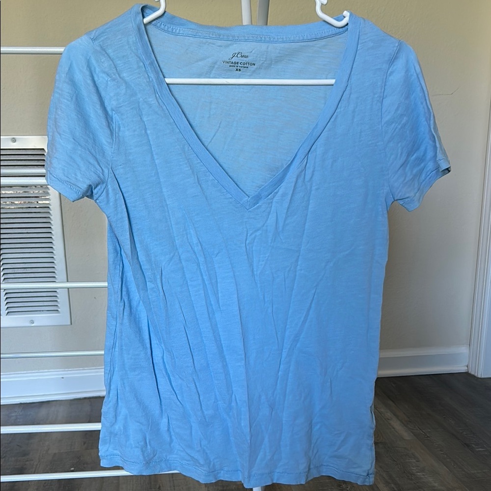 J. Crew Women's Light Blue V-Neck Top